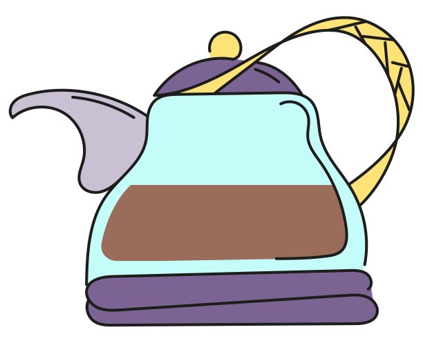 透明的水壶，里面有热饮。茶咖啡。矢量插图隔离在白色。图片下载