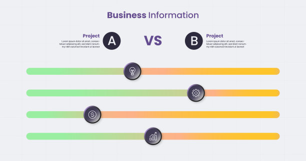 信息图比较图表模板2个项目和4个主题的业务信息概念图片下载