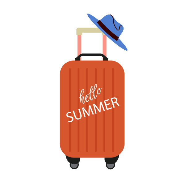 你好，夏天，夏天的行李，帽子。旅游元素，配件，矢量插图图片下载