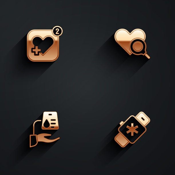 设置手机心率，医疗检查，献血和智能手表图标长阴影。向量图片下载