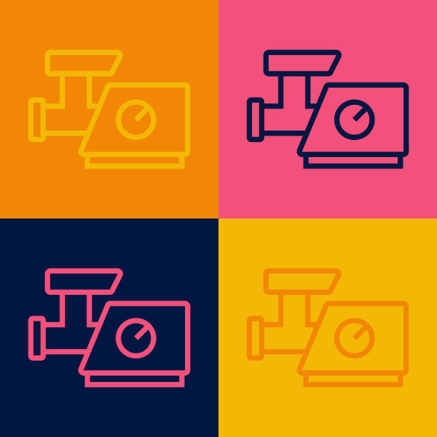 波普艺术线厨房绞肉机图标孤立的颜色背景。向量图片下载