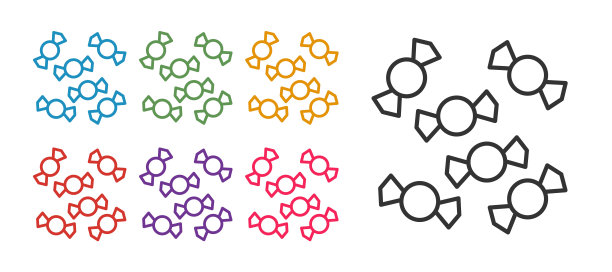 设置线糖果图标孤立的白色背景。圣诞快乐，新年快乐。设置图标彩色。向量图片下载