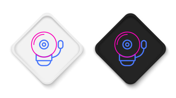 线响闹钟图标孤立的白色背景。火灾报警系统。服务铃、手铃标志、通知标志。色彩缤纷的轮廓概念。向量图片下载