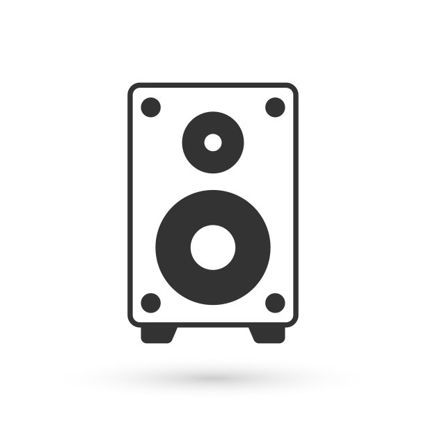 灰色立体声音响图标，白色背景。音响系统扬声器，音乐图标，音乐柱式扬声器低音设备，矢量图图片下载