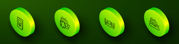 集等距线宣传册，游轮，扑克桌和图标。向量图片下载