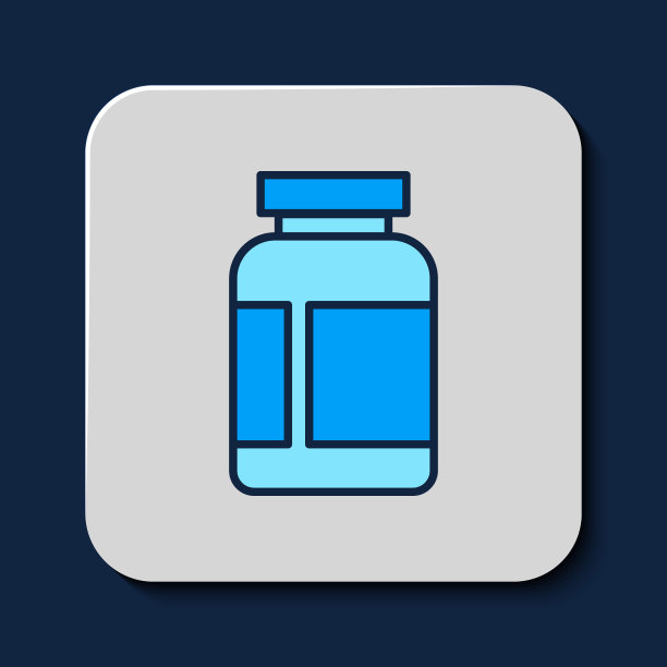 填充轮廓运动营养健美蛋白质能量饮料和食品图标隔离在蓝色背景。向量图片下载