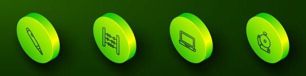 设置等距线标记笔，算盘，笔记本电脑和响闹钟图标。向量图片下载