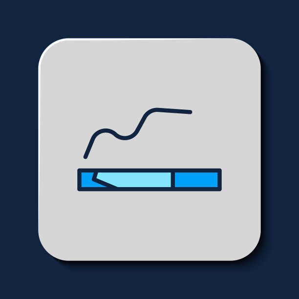 填充轮廓香烟图标孤立的蓝色背景。烟草的迹象。吸烟的象征。向量图片下载