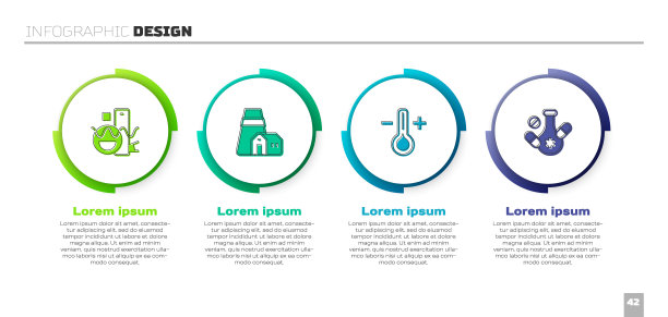 设置基本几何形状，电站，温度计和药品。业务信息图表模板。向量图片下载
