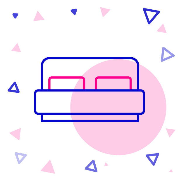 线酒店房间床图标孤立的白色背景。色彩缤纷的轮廓概念。向量图片下载