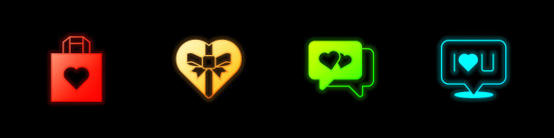 集购物袋与心脏，糖果形状的盒子，心脏语音气泡和语音文本我爱你的图标。向量图片下载