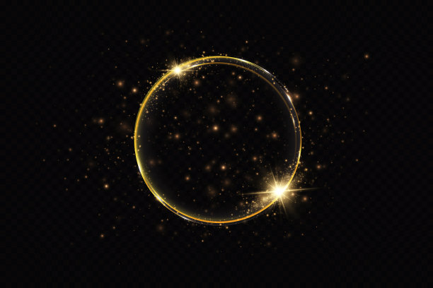 抽象闪闪发光的金色框架光的效果在透明的背景。火花有环形光泽线。图片下载