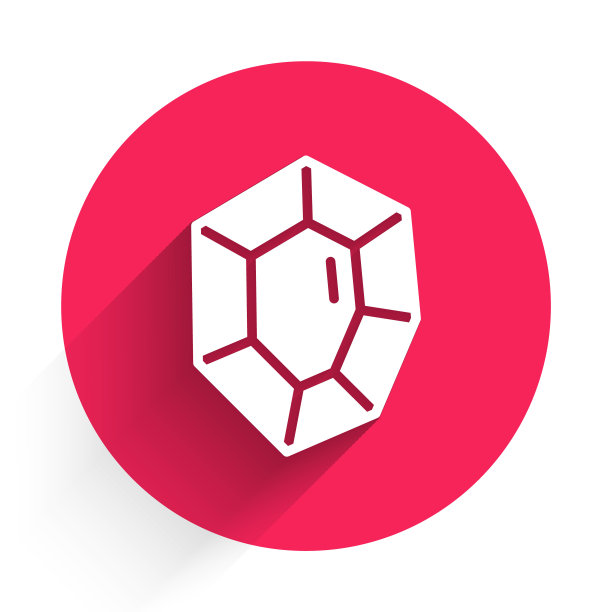 白色宝石图标孤立的长阴影背景。首饰的象征。钻石。红色圆圈按钮。向量图片下载