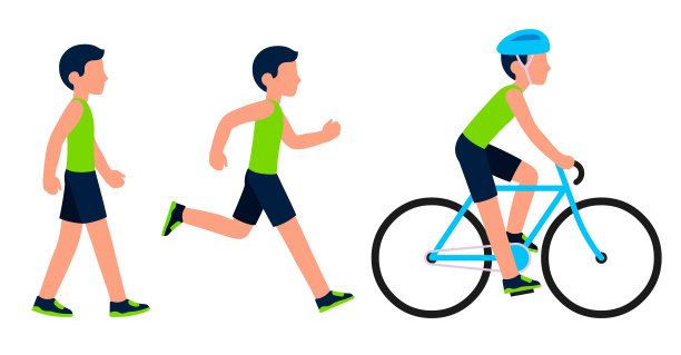 男人走路，跑步和骑自行车图片下载