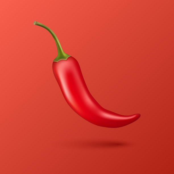 矢量3d逼真的红色整个飞行新鲜和辣辣椒特写孤立的红色背景。辣辣椒设计模板。前视图。矢量图图片下载