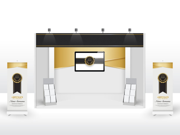 展台背景展示商业展示模板设计。模拟促销横幅背景设备。向量。图片下载