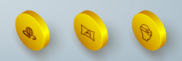 设置等距线三维建模，广角图片和虚拟现实眼镜图标。向量图片下载