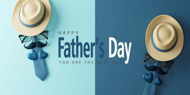 3 d渲染。蓝色背景设计卡片祝父亲节快乐。图片下载
