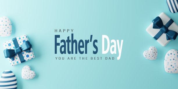 3 d渲染。蓝色背景设计卡片祝父亲节快乐。图片下载