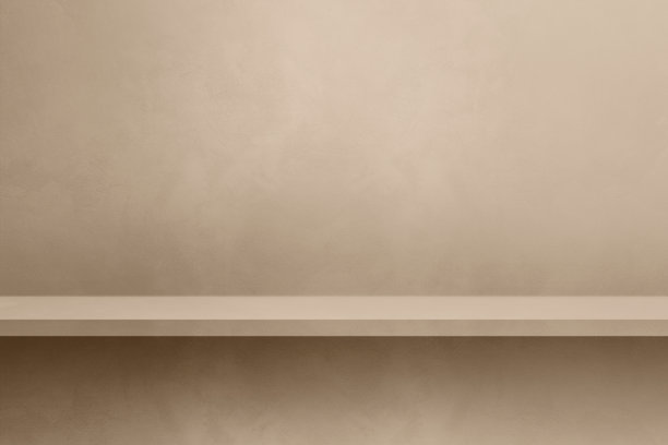 米色混凝土墙上的空架子。背景模板。水平模型图片下载