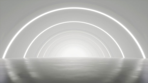 抽象的白色未来主义圆拱隧道建筑，3d渲染。图片下载