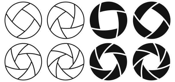 相机快门图标设置。相机镜头光圈收藏。矢量插图。图片下载