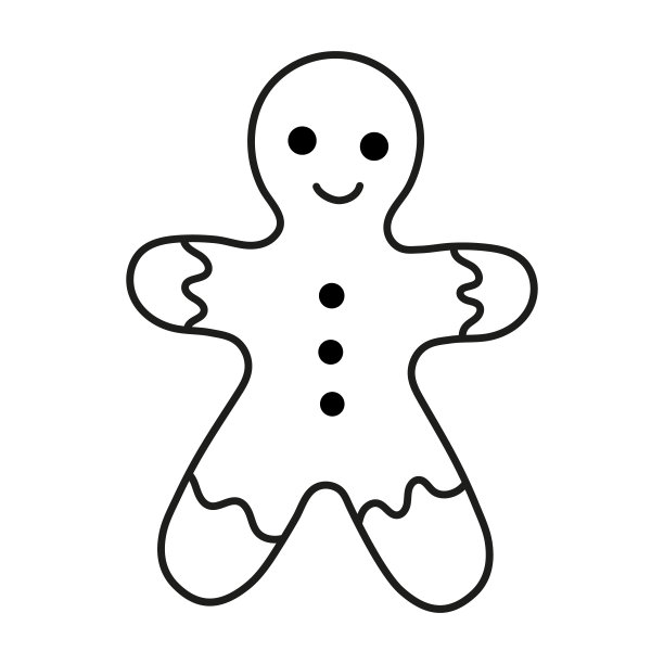 孤立的涂鸦姜饼人黑白相间。轮廓矢量插图。图标糖果概念。图片下载