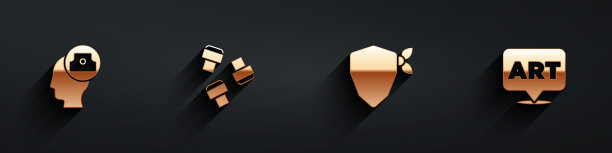 设置喷雾罐喷嘴盖，记号笔附件，破坏和语音气泡与文字艺术图标长阴影。向量图片下载