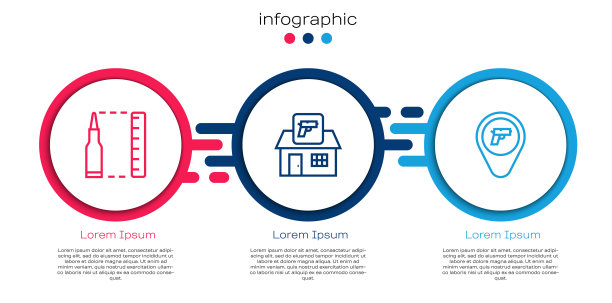 设置线子弹，狩猎商店武器和位置。业务信息图表模板。向量图片下载