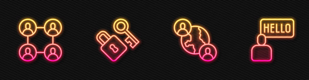 设好界限永远是最好的朋友，用钥匙和熟人锁上。发光的霓虹灯图标。向量图片下载