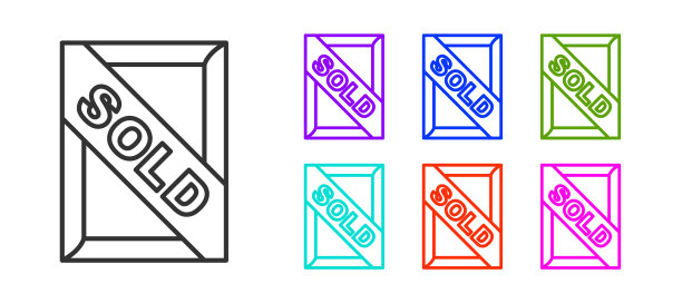 黑色线条拍卖画作售出图标，彩色矢量素材图片下载