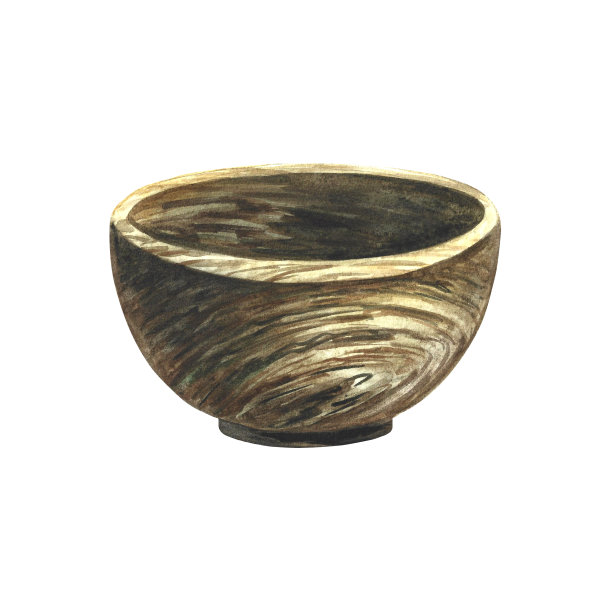 空木碗。隔离在白色背景上。水彩手绘插图。食品、医药、美容等行业的宣传单、横幅、包装、标签设计。图片下载