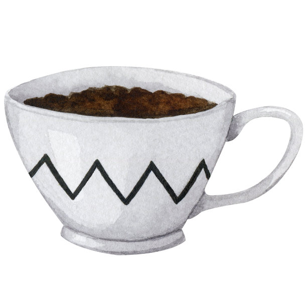 花盆呈白色杯状，呈锯齿形图案。斯堪的纳维亚风格，波西米亚风格。为卡片，标志，广告等设计的水彩元素的集合。图片下载