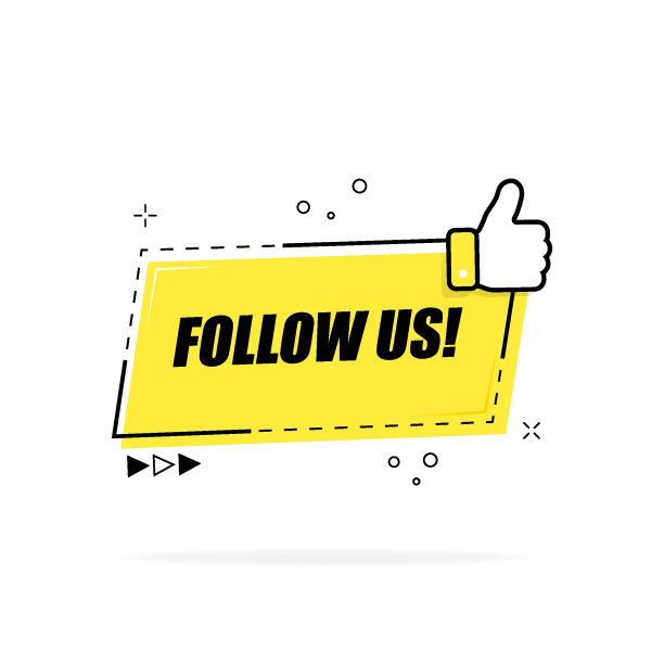 跟着我们按钮孤立在白色背景上。社交网络概念。跟着我们的横幅竖起大拇指。现代标签大拇指图标。矢量图图片下载