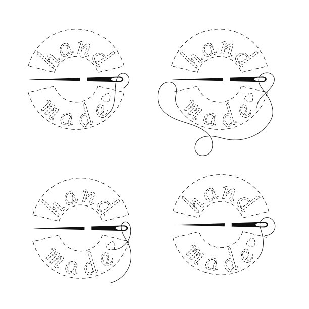一套绣字“手工制作”与中断轮廓。图片下载