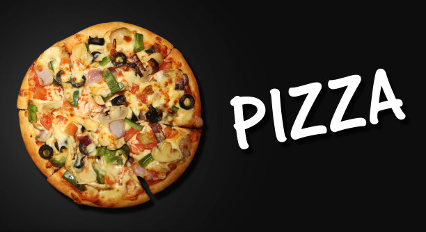 披萨与披萨字母在黑色背景图像图片下载