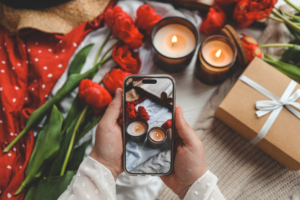 女孩用手机拍了张照片，夏天的美学图片下载