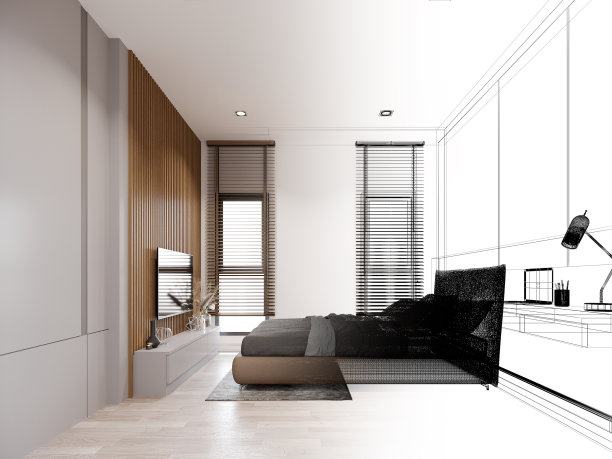 室内卧室草图设计，3d绘制线框图片下载