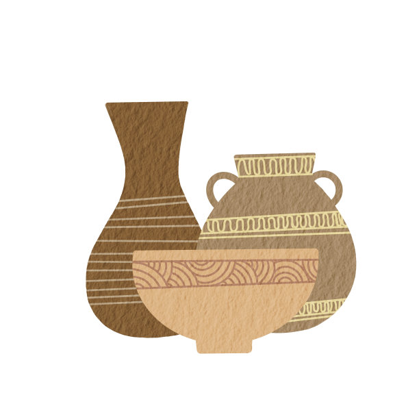 花瓶，双耳罐和碗水彩插图装饰陶器，手工艺品和餐具的概念。图片下载