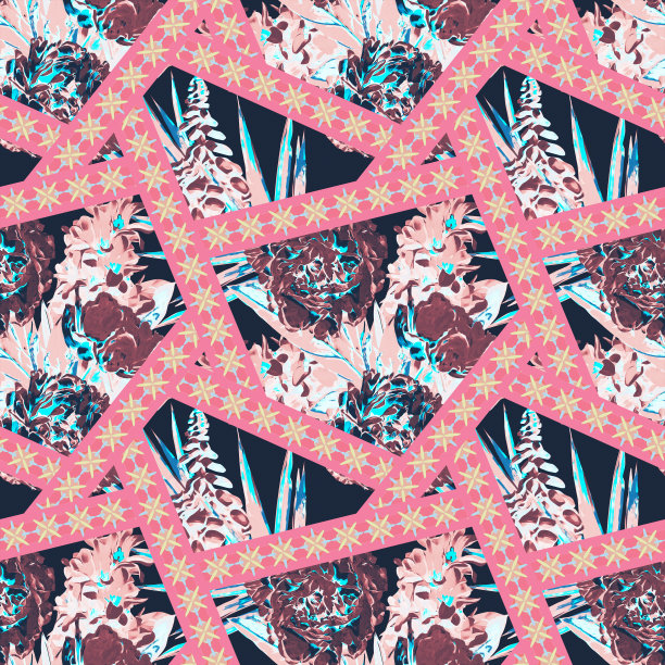 几何与春天的花朵无缝图案。图片下载