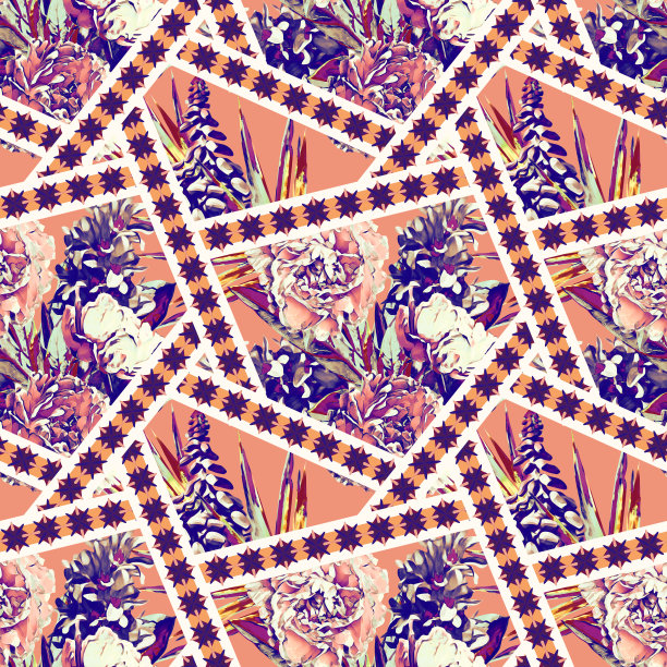 几何与春天的花朵无缝图案。图片下载