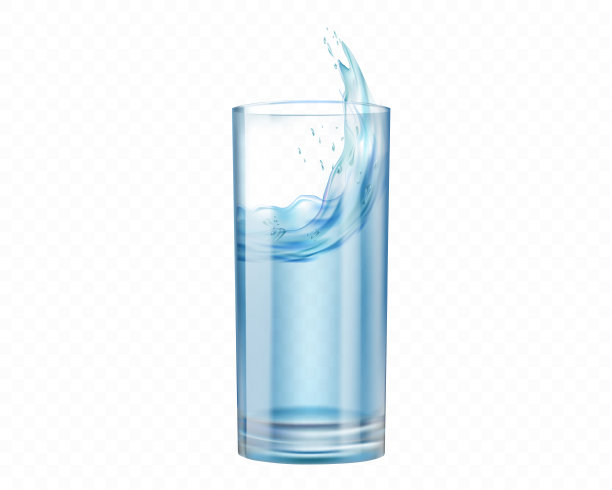 一杯溅起水花的水。孤立在白色背景上。图片下载