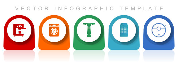 家用电器图标集，平面设计各种彩色图标，如咖啡机，烘干机，窗户清洁器和网页设计和移动应用程序的吸尘器，eps 10中的信息图矢量模板图片下载