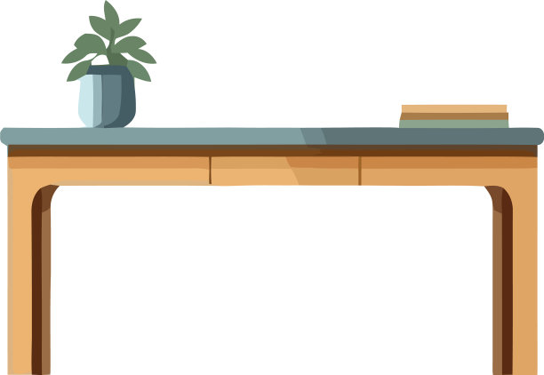 采用木质材料和植物的现代书桌设计图片下载