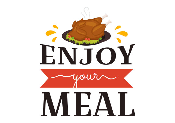 享受你的膳食矢量插图各种美味的食物在家里或餐厅在平面卡通手绘着陆页背景模板图片下载