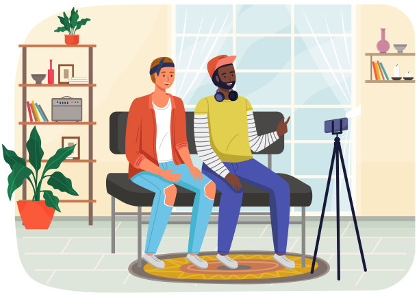 手机放在三脚架上。人们广播，视频博客录制，智能手机流媒体。在线直播图片下载