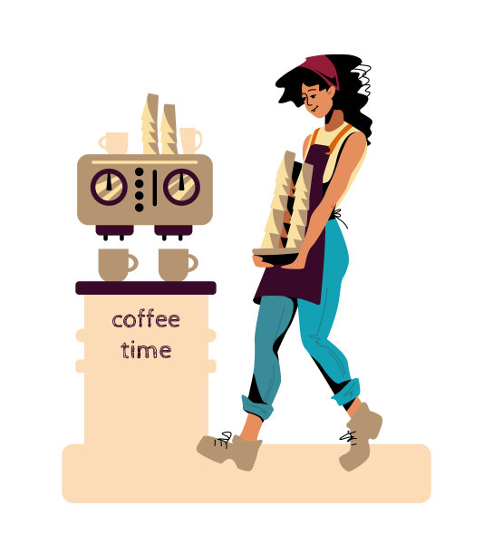 卡通女孩为咖啡师的工作准备杯子的插图图片下载