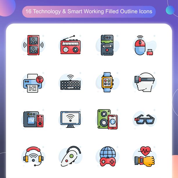 科技与智能工作矢量填充轮廓图标集插图05图片下载