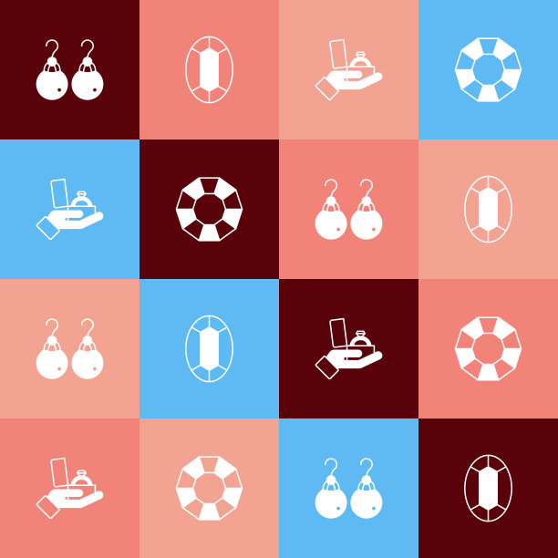 集波普艺术耳环，宝石石，钻石订婚盒和图标。向量图片下载