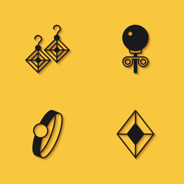 集耳环，宝石石，钻石订婚和耳钉图标与长阴影。向量图片下载